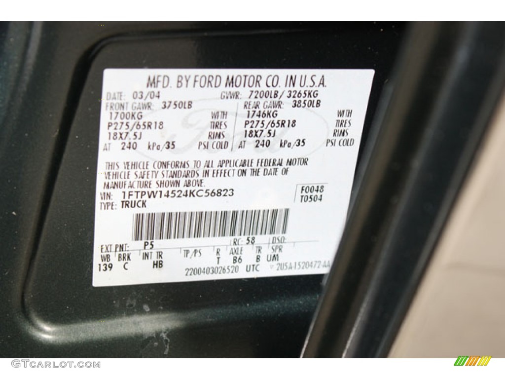2004 F150 Color Code P5 for Aspen Green Metallic Photo #57693611