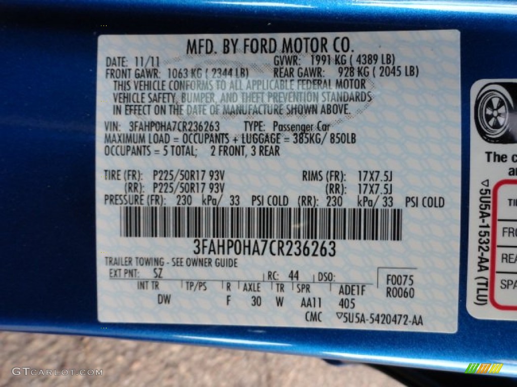 2012 Fusion Color Code SZ for Blue Flame Metallic Photo #57697381