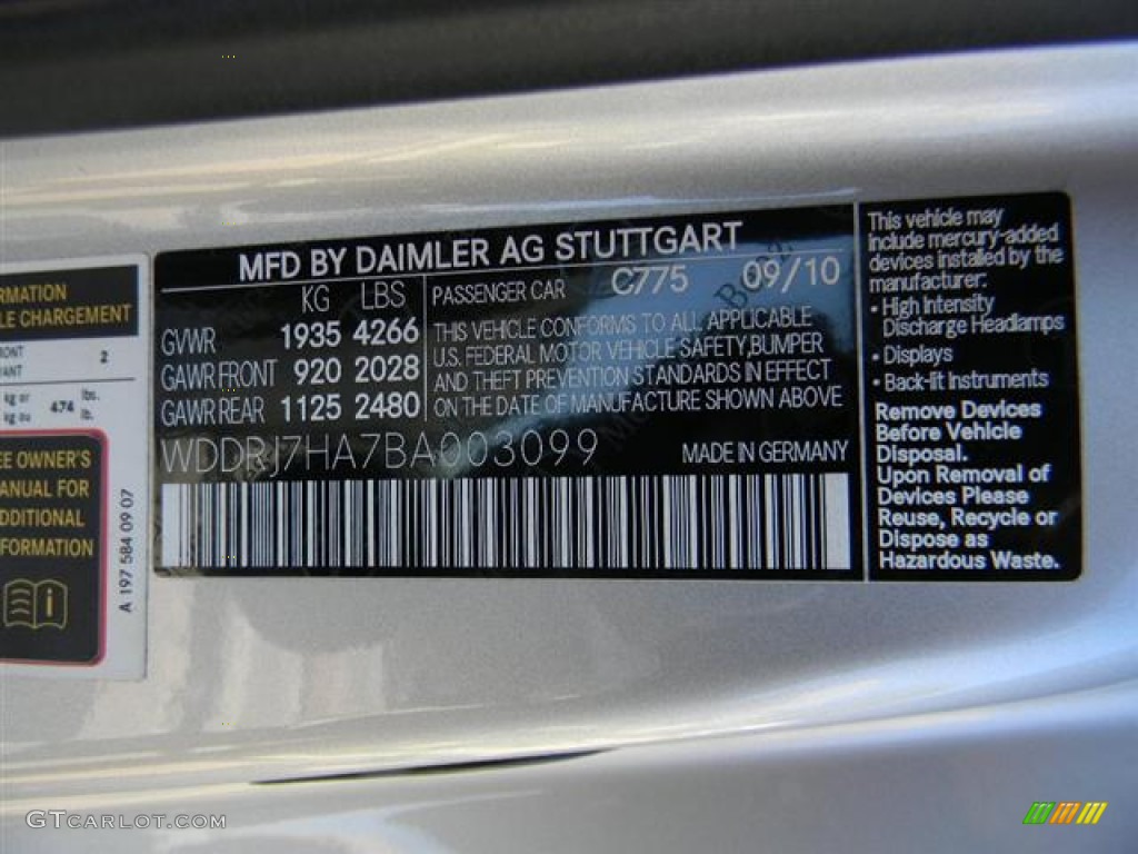 2011 Mercedes-Benz SLS AMG Color Code Photos