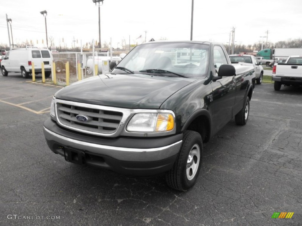 2002 F150 XL Regular Cab 4x4 - Dark Highland Green Metallic / Medium Graphite photo #3