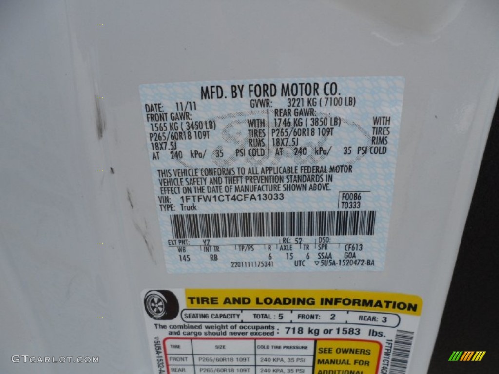 2012 F150 Color Code YZ for Oxford White Photo #57726728