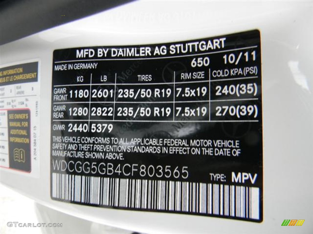 2012 GLK Color Code 650 for Arctic White Photo #57728727