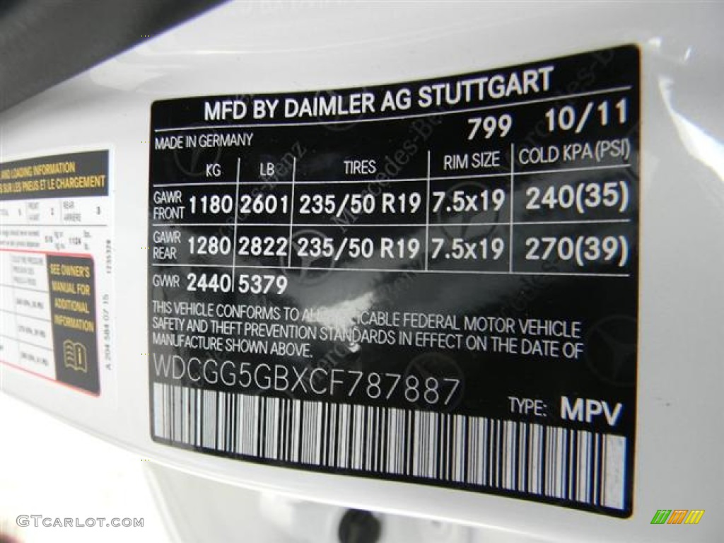 2012 GLK Color Code 799 for Diamond White Metallic Photo #57729909