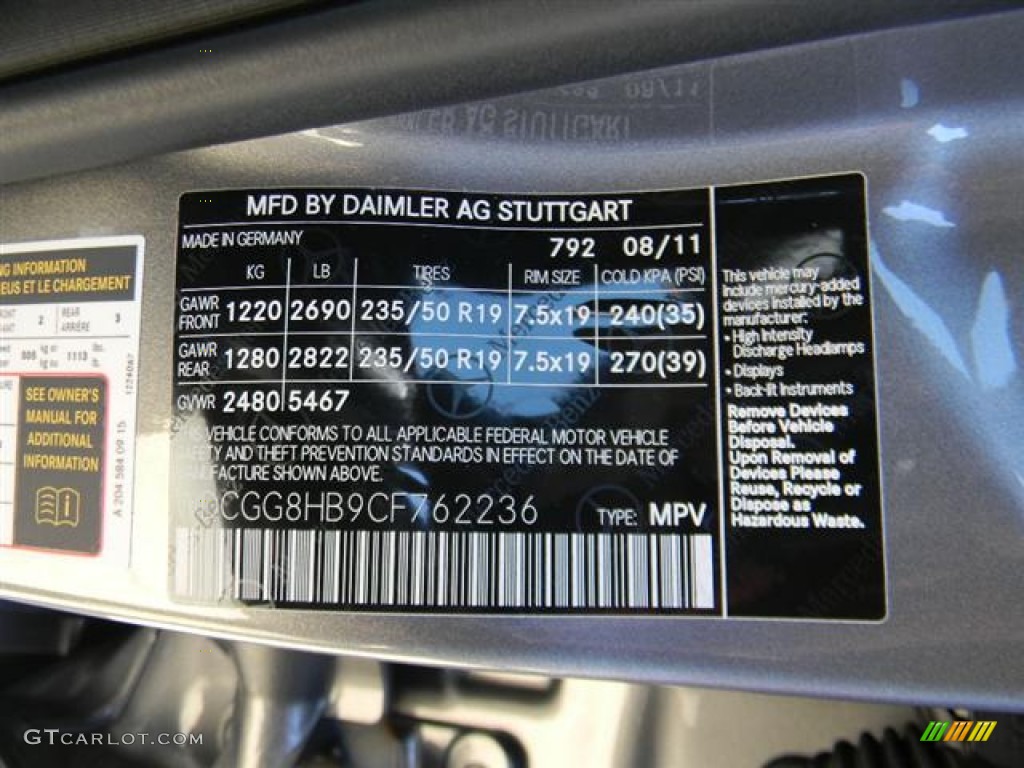 2012 GLK Color Code 792 for Palladium Silver Metallic Photo #57730889