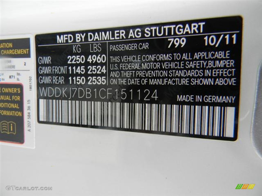 2012 E Color Code 799 for Diamond White Metallic Photo #57734552