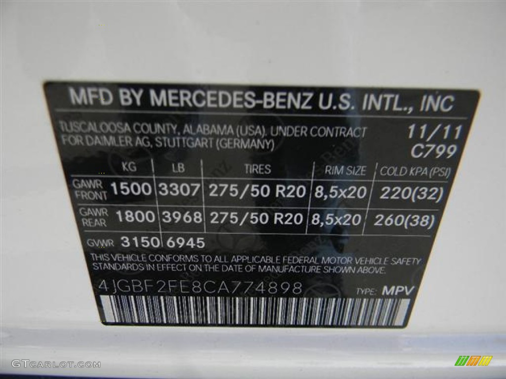 2012 GL Color Code 799 for Diamond White Metallic Photo #57735667