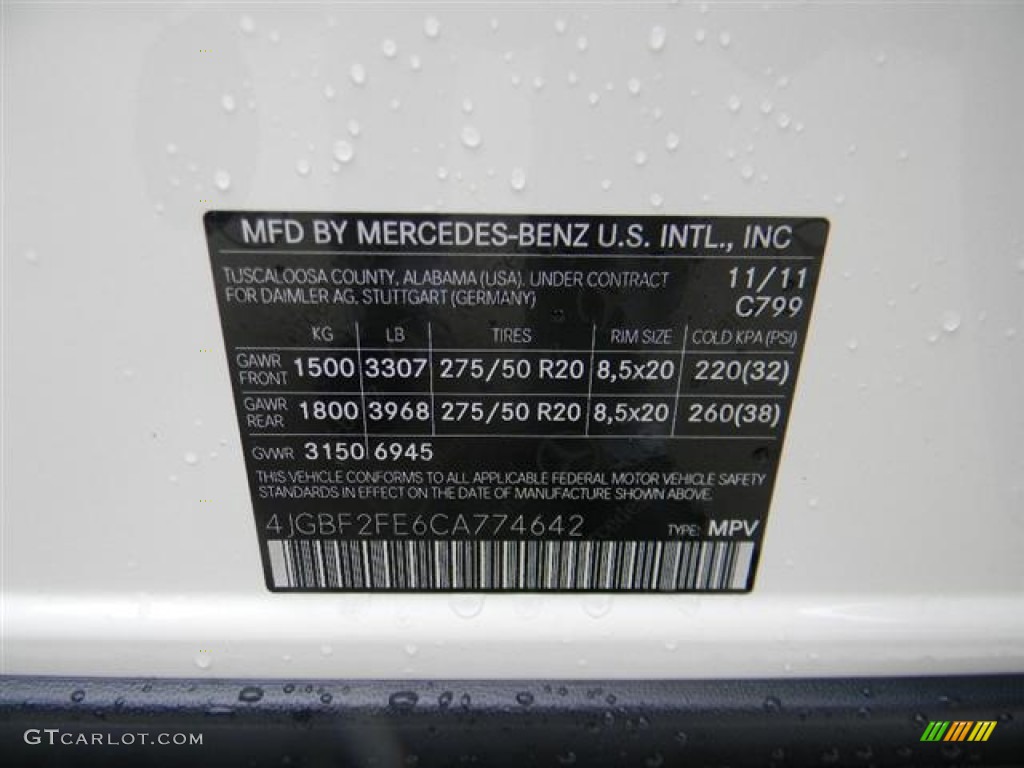 2012 GL Color Code 799 for Diamond White Metallic Photo #57735893