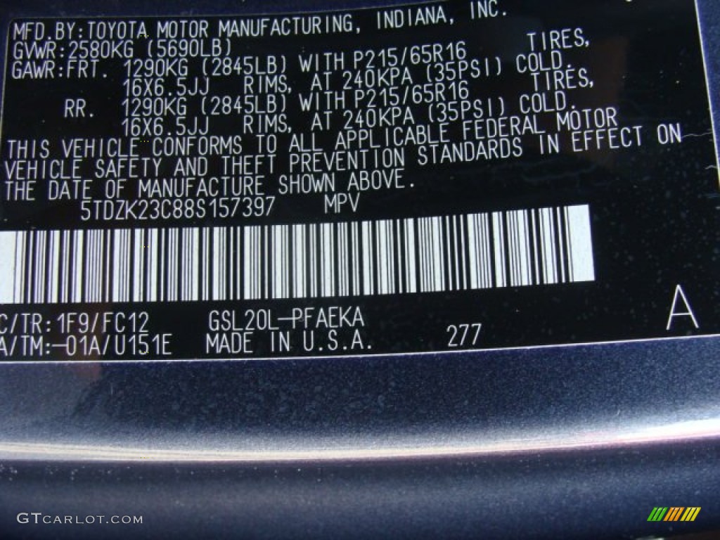 2008 Sienna Color Code 1F9 for Slate Metallic Photo #57743582
