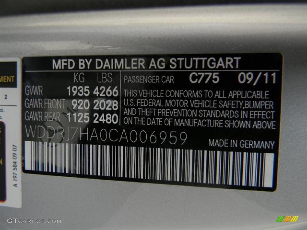 2012 SLS Color Code 775 for Iridium Silver Metallic Photo #57745067
