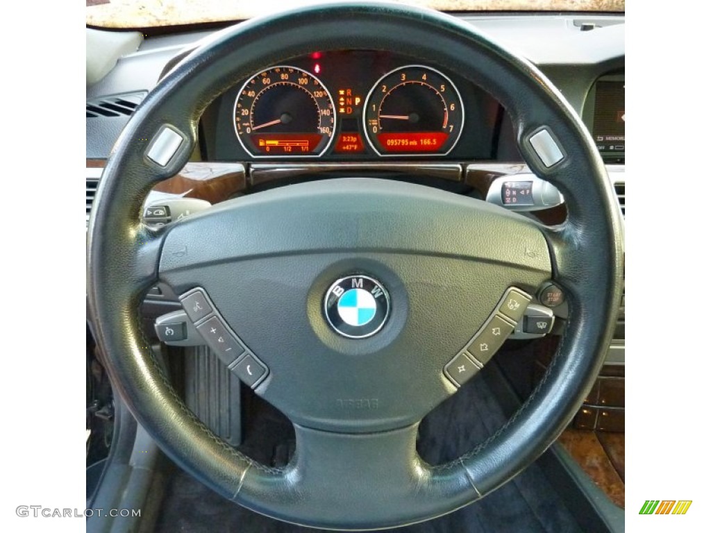 2004 BMW 7 Series 745i Sedan Black/Creme Beige Steering Wheel Photo #57755129