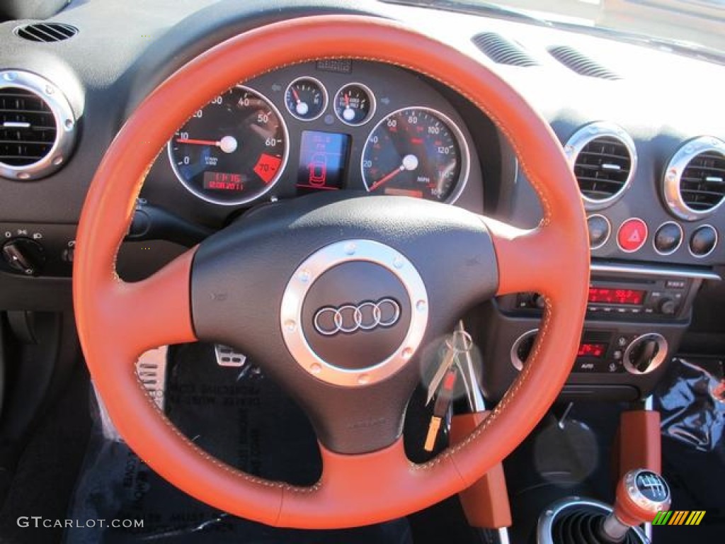 2002 Audi TT 1.8T quattro Roadster Amber Red Steering Wheel Photo #57763701