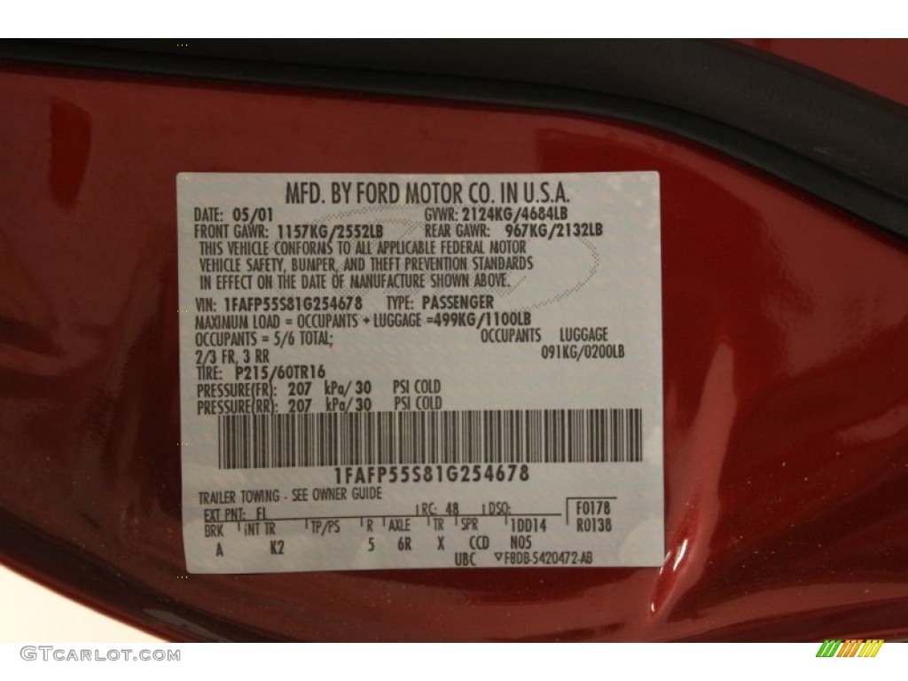2001 Taurus Color Code FL for Toreador Red Metallic Photo #57766414