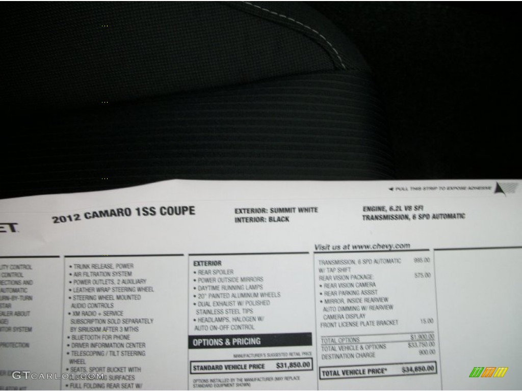 2012 Camaro SS Coupe - Summit White / Black photo #19