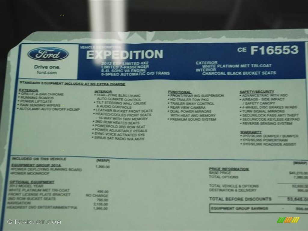 2012 Ford Expedition Limited Window Sticker Photo #57771729