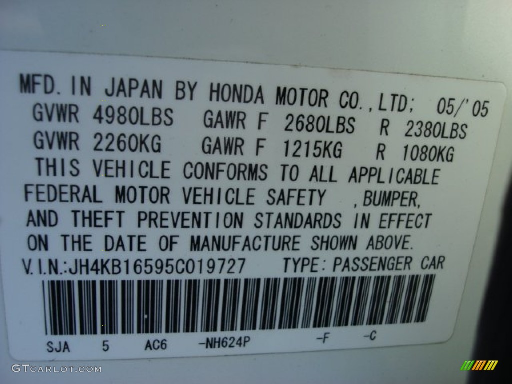 2005 RL Color Code NH624P for Premium White Pearl Photo #57781071