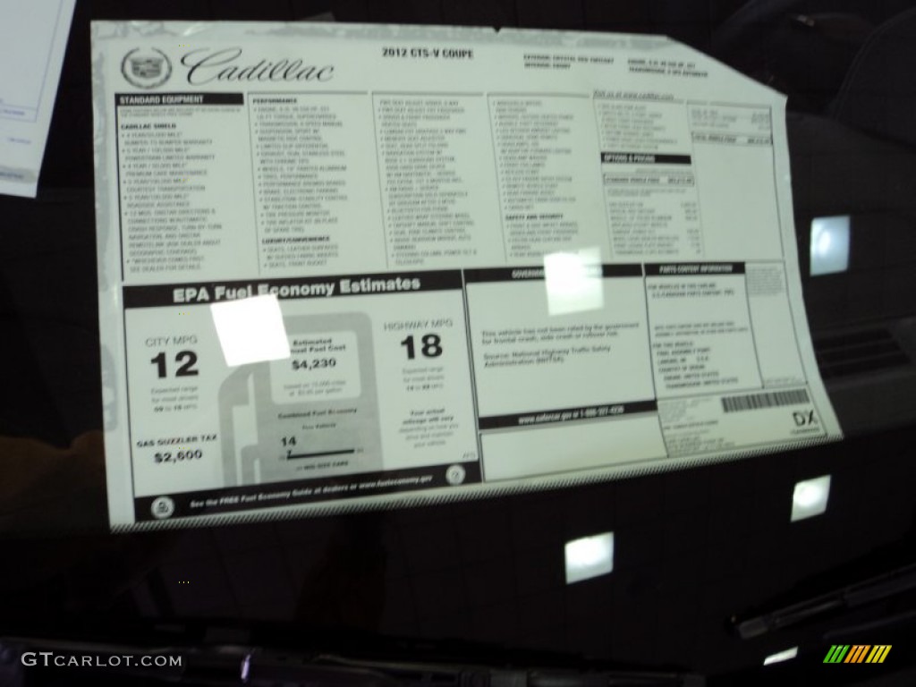 2012 Cadillac CTS -V Coupe Window Sticker Photo #57784366