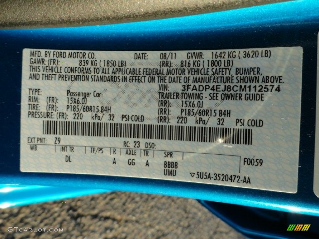 2012 Fiesta Color Code Z9 for Blue Candy Metallic Photo #57786592