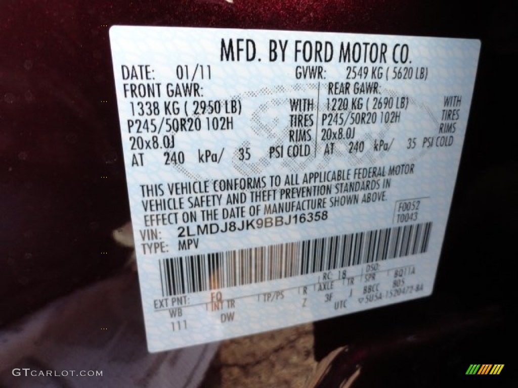 2011 MKX Color Code FQ for Bordeaux Reserve Red Metallic Photo #57787331