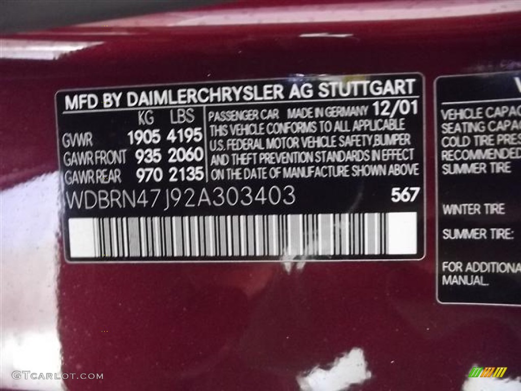 2002 C Color Code 567 for Bordeaux Red Metallic Photo #57790210