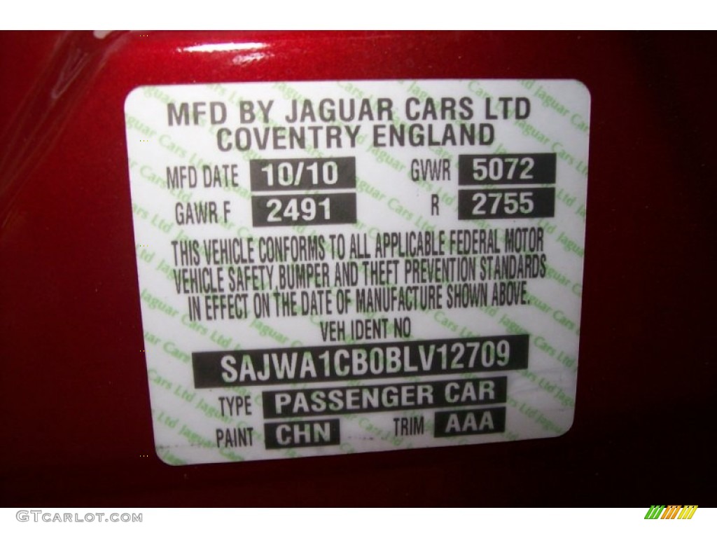 2011 XJ Color Code CHN for Claret Red Metallic Photo #57791192