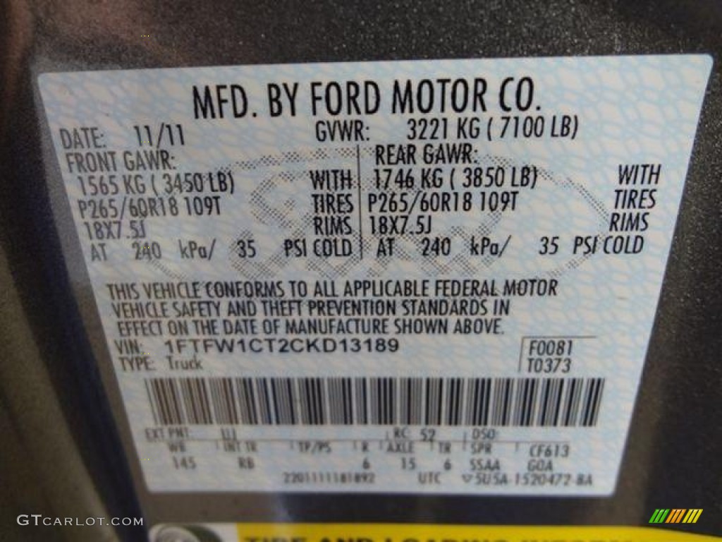 2012 F150 Color Code UJ for Sterling Gray Metallic Photo #57792233