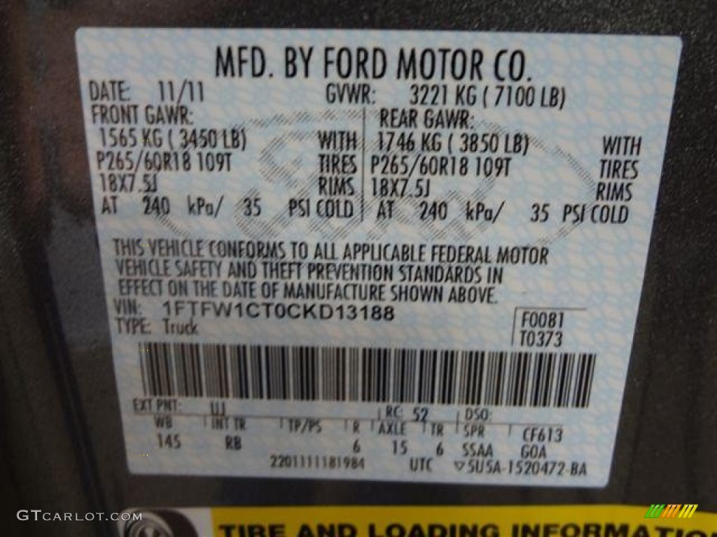 2012 F150 Color Code UJ for Sterling Gray Metallic Photo #57792485