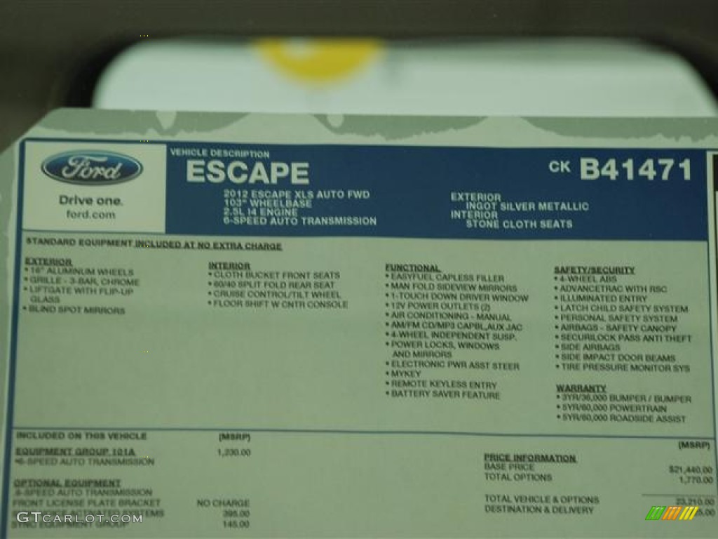 2012 Ford Escape XLS Window Sticker Photos