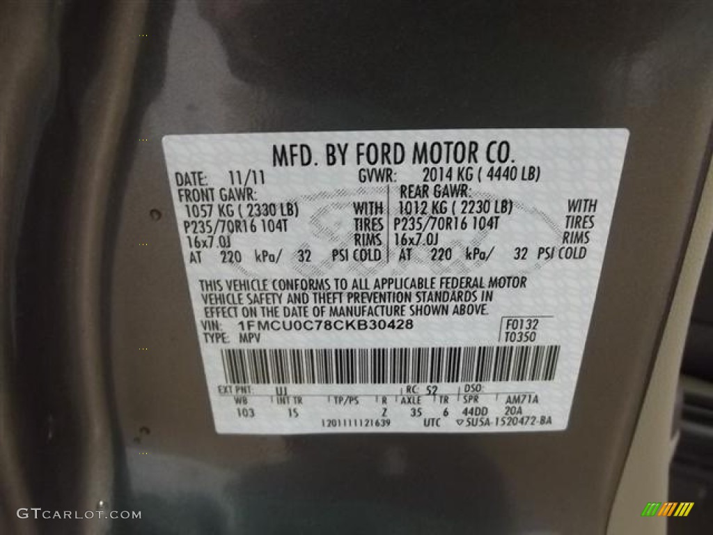 2012 Escape Color Code UJ for Sterling Gray Metallic Photo #57794158