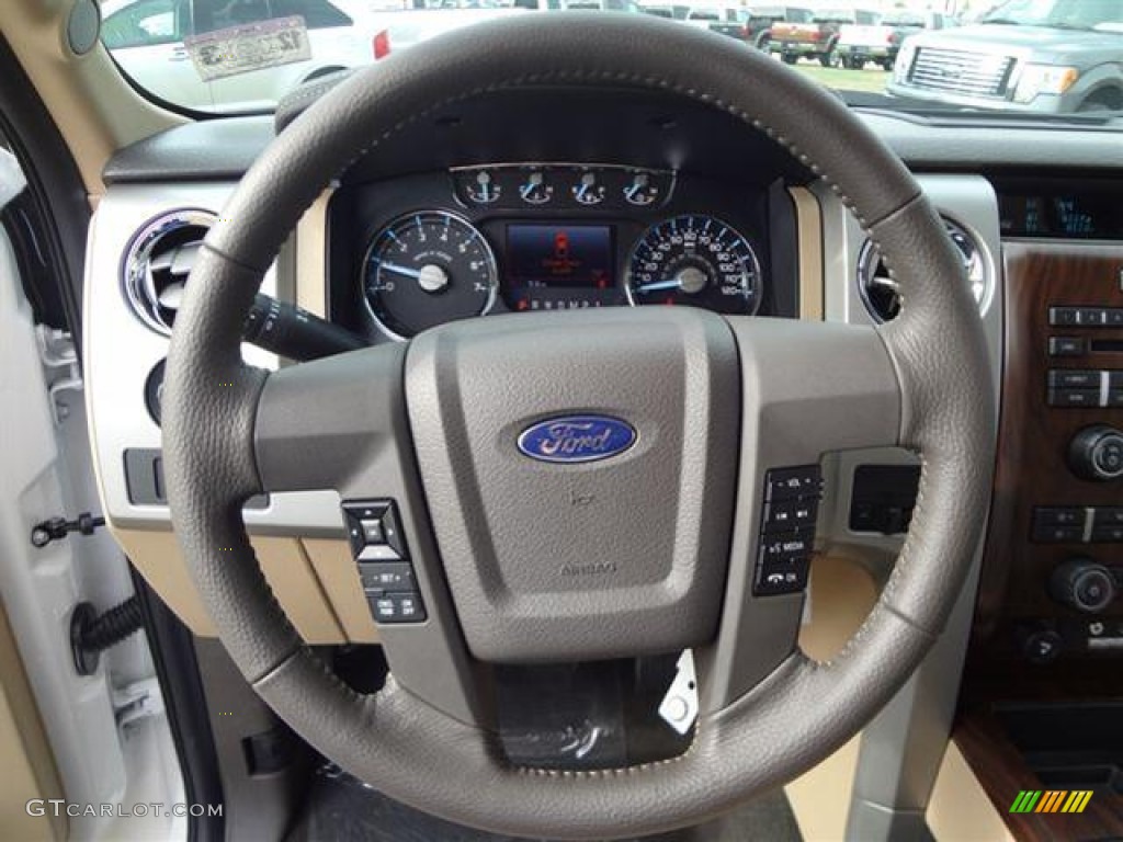 2012 Ford F150 Lariat SuperCrew Pale Adobe Steering Wheel Photo #57794985