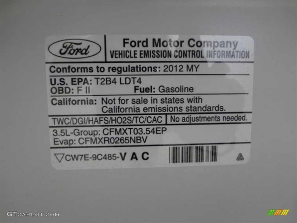 2012 Ford F150 FX2 SuperCrew Info Tag Photo #57795269