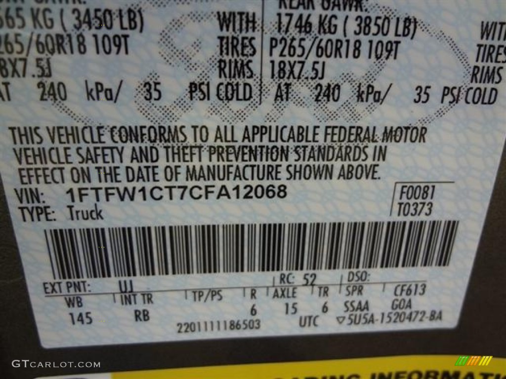 2012 F150 Color Code UJ for Sterling Gray Metallic Photo #57795938