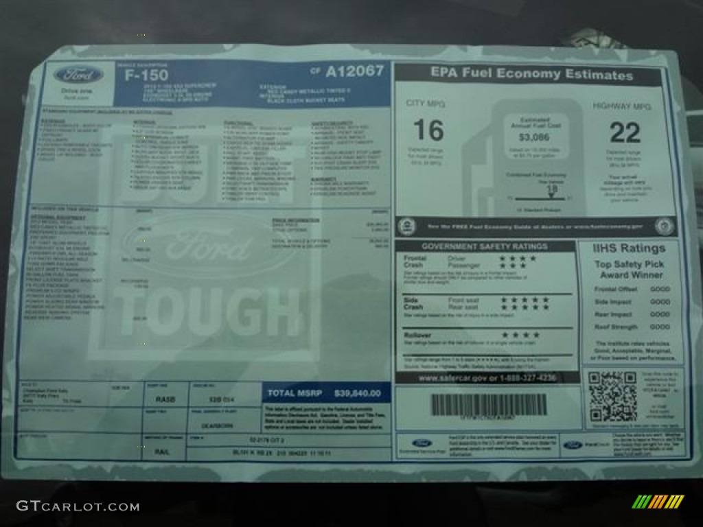 2012 Ford F150 FX2 SuperCrew Window Sticker Photo #57796157