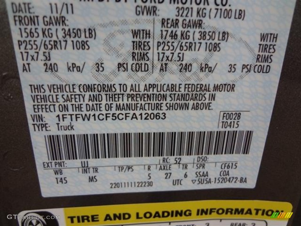 2012 F150 Color Code UJ for Sterling Gray Metallic Photo #57796763