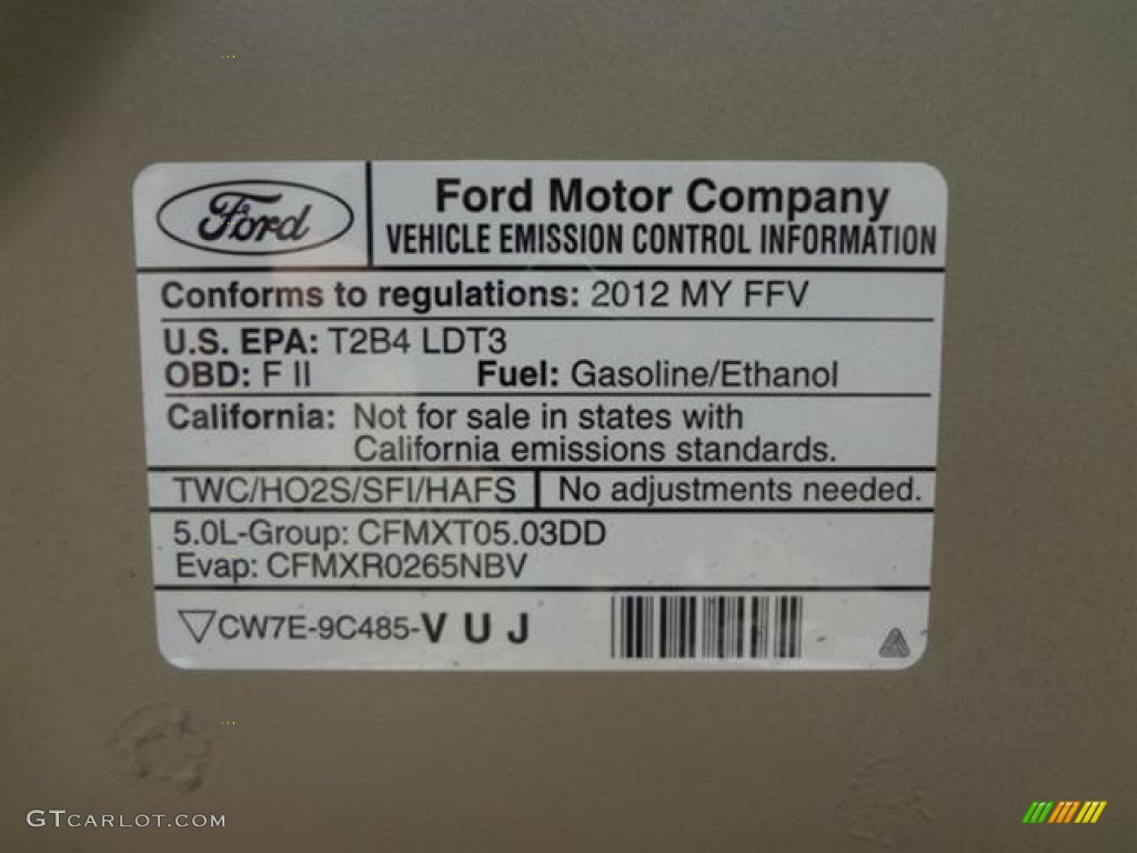 2012 Ford F150 XLT SuperCrew Info Tag Photo #57796952