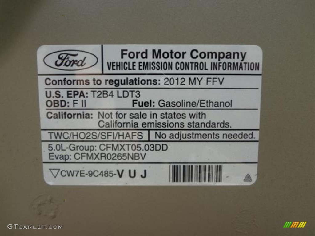 2012 Ford F150 XLT SuperCrew Info Tag Photo #57796952