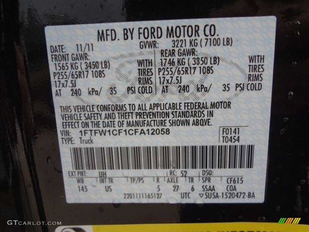 2012 F150 Color Code UH for Tuxedo Black Metallic Photo #57797383