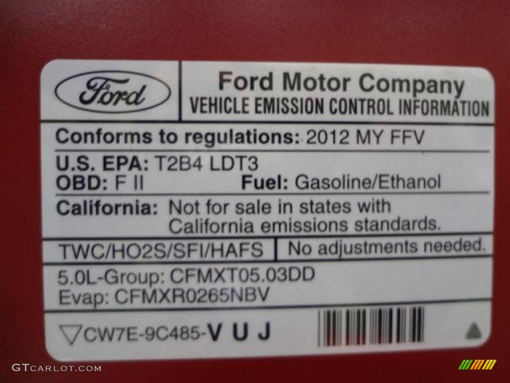 2012 Ford F150 XLT SuperCrew Info Tag Photo #57797789