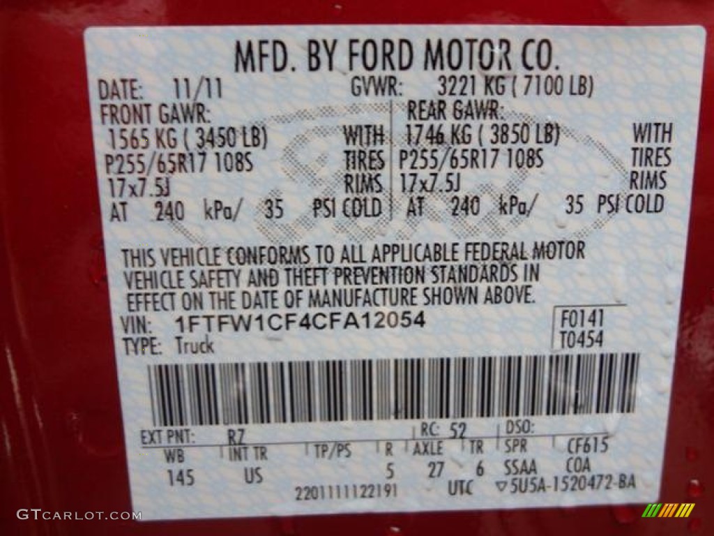 2012 F150 Color Code RZ for Red Candy Metallic Photo #57797816
