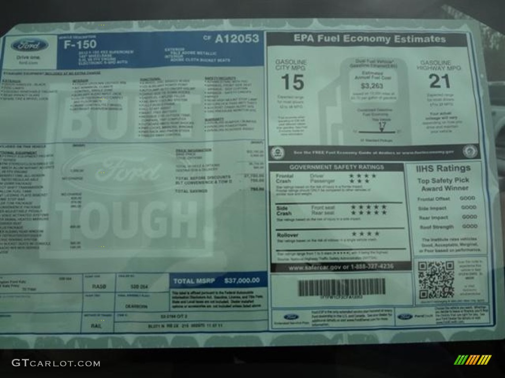 2012 Ford F150 XLT SuperCrew Window Sticker Photo #57798005