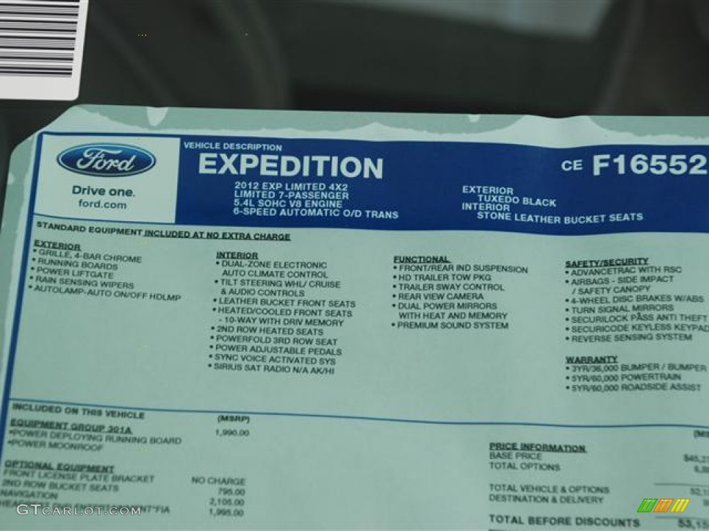 2012 Ford Expedition Limited Window Sticker Photo #57798416