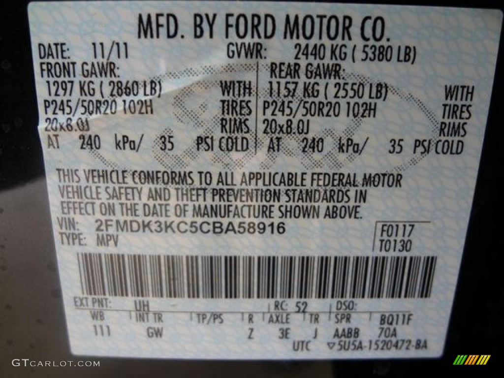 2012 Edge Color Code UH for Tuxedo Black Metallic Photo #57799547