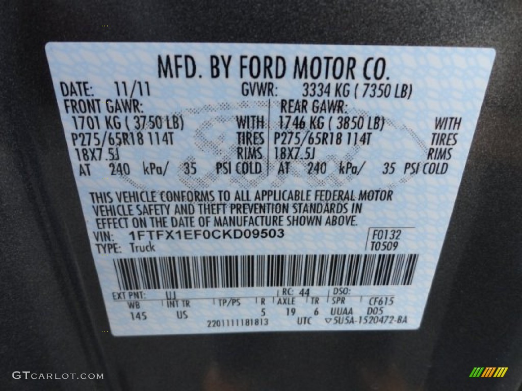 2012 F150 Color Code UJ for Sterling Gray Metallic Photo #57806960