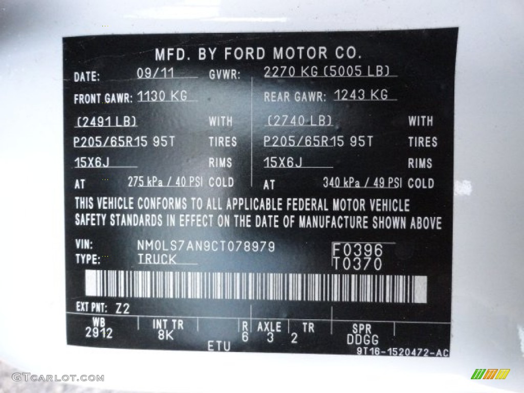 2012 Ford Transit Connect XL Van Info Tag Photos
