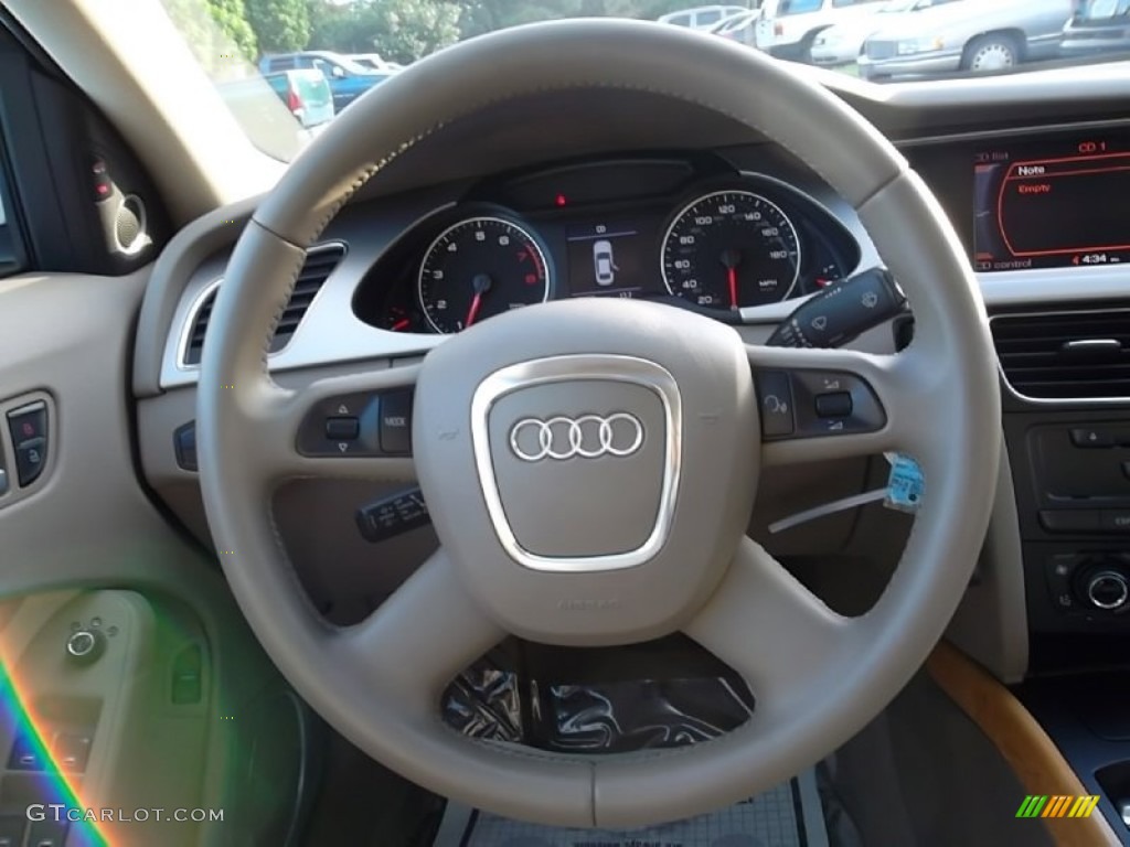 2009 Audi A4 2.0T quattro Sedan Cardamom Beige Steering Wheel Photo #57809435