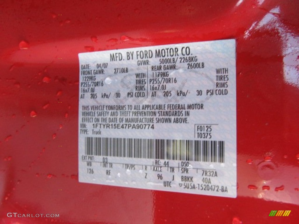2007 Ranger Color Code D3 for Torch Red Photo #57811274
