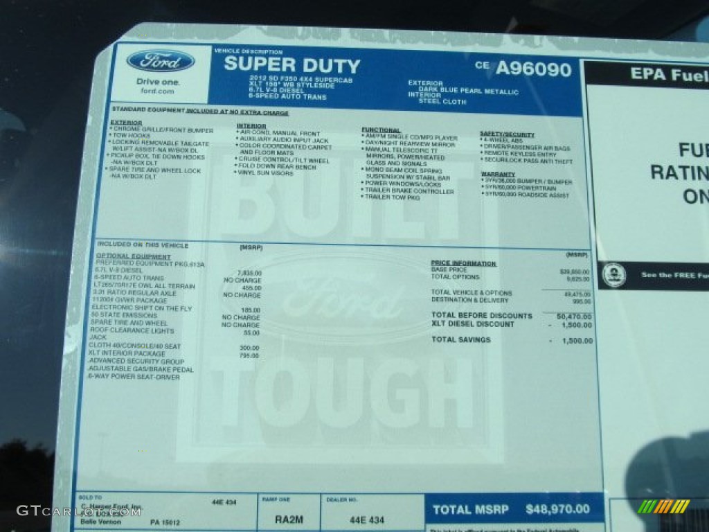 2012 Ford F350 Super Duty XLT SuperCab 4x4 Window Sticker Photo #57811556