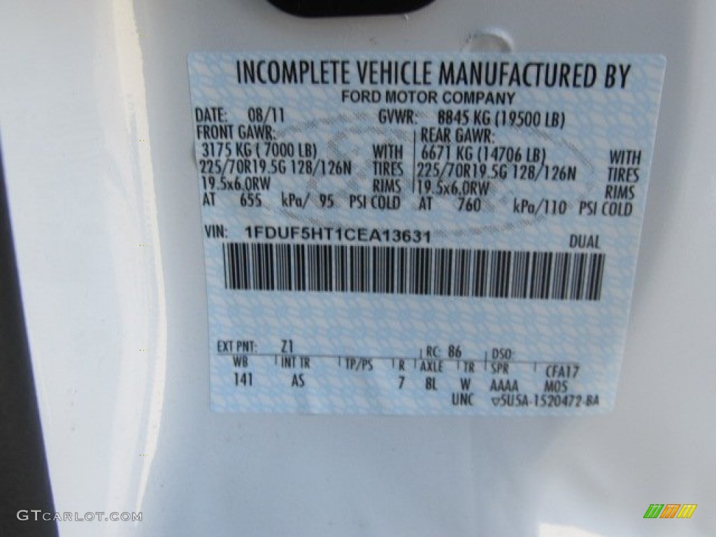 2012 F550 Super Duty Color Code Z1 for Oxford White Photo #57812801