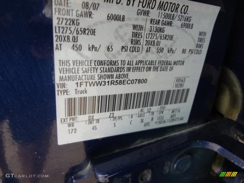 2008 F350 Super Duty Color Code DX for Dark Blue Pearl Metallic Photo #57815342