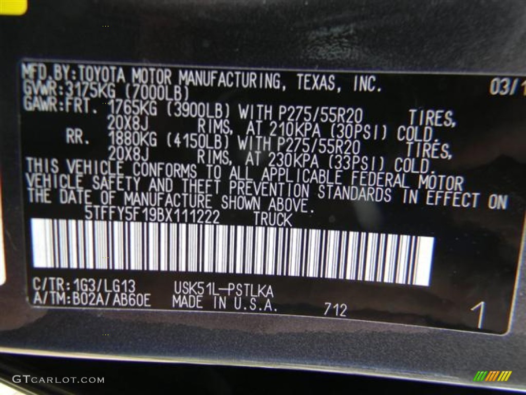 2011 Tundra Color Code 1G3 for Magnetic Gray Metallic Photo #57817872