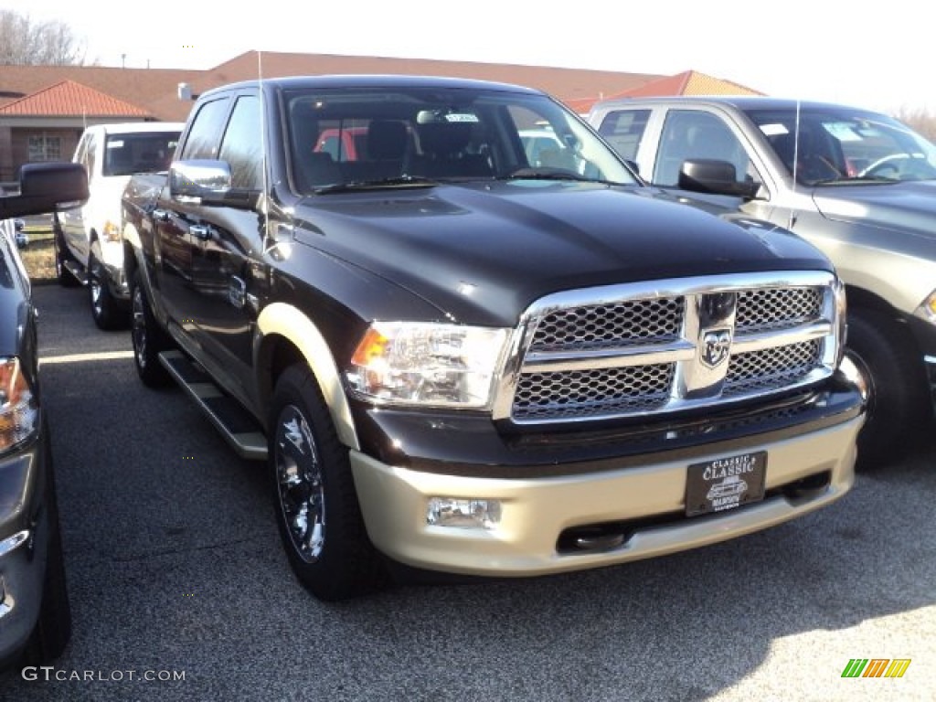 2012 Ram 1500 Laramie Longhorn Crew Cab 4x4 - Black / Light Pebble Beige/Bark Brown photo #3